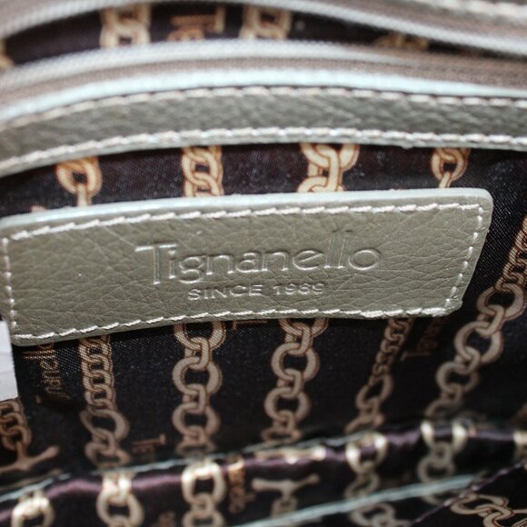 Tignanello Metallic Pebble Leather Snap Zippered Pockets Crossbody Purse Bag - Picture 11 of 11